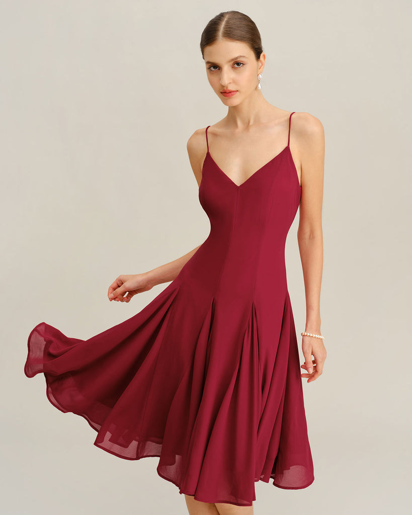 Women's Woven Polyester Midi Dress Red Dresses - RIHOAS