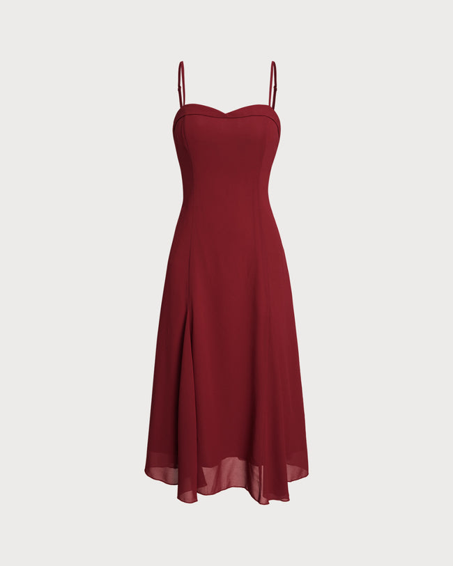 Women's Woven Polyester Midi Dress Red Dresses - RIHOAS