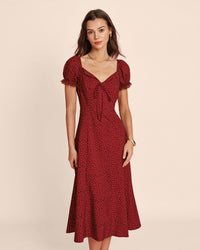 Women's Woven Polyester Midi Dress Red Dresses - RIHOAS