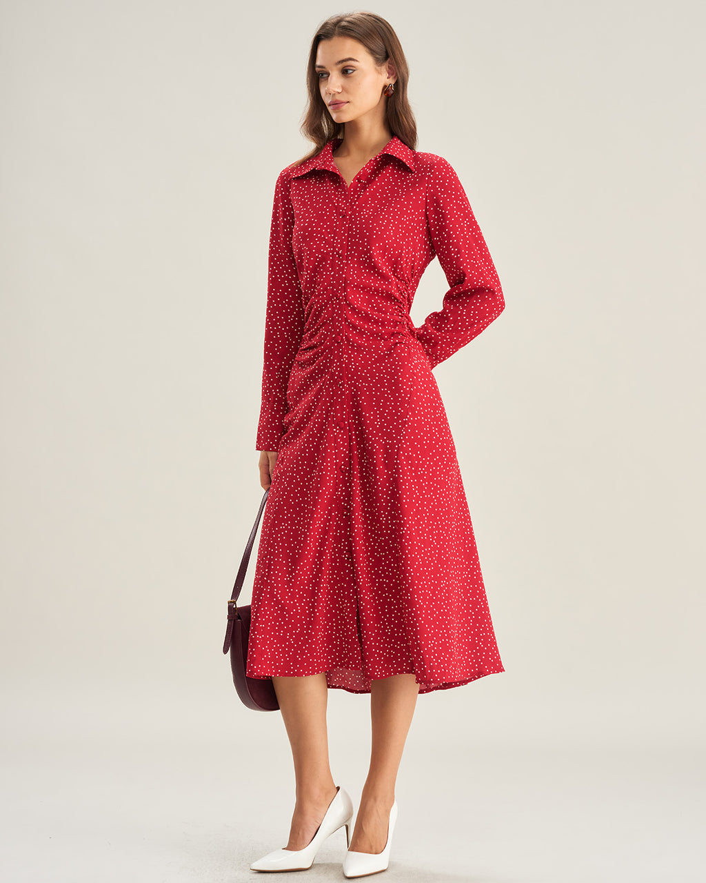 Women's Woven Polyester Midi Dress Red Dresses - RIHOAS