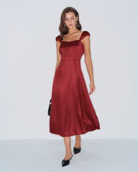 Women's Woven Polyester Midi Dress Red Dresses - RIHOAS