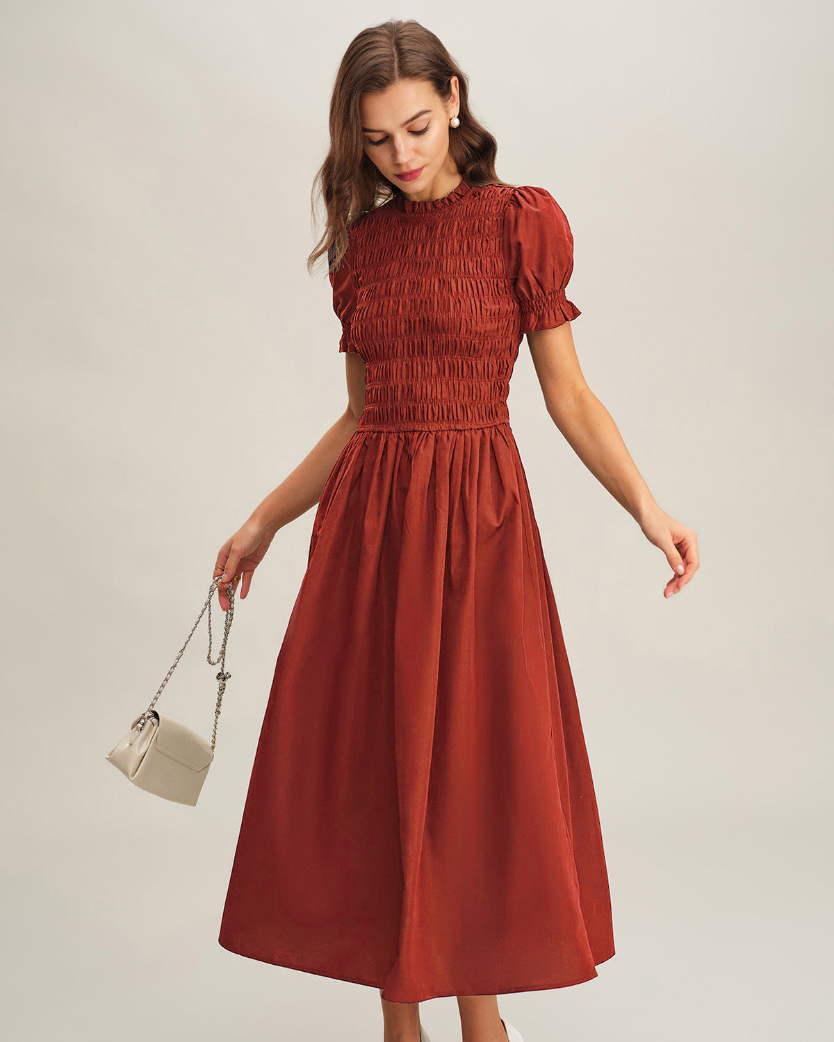 Women's Woven Polyester Midi Dress Red Dresses - RIHOAS