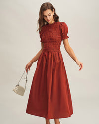 Women's Woven Polyester Midi Dress Red Dresses - RIHOAS