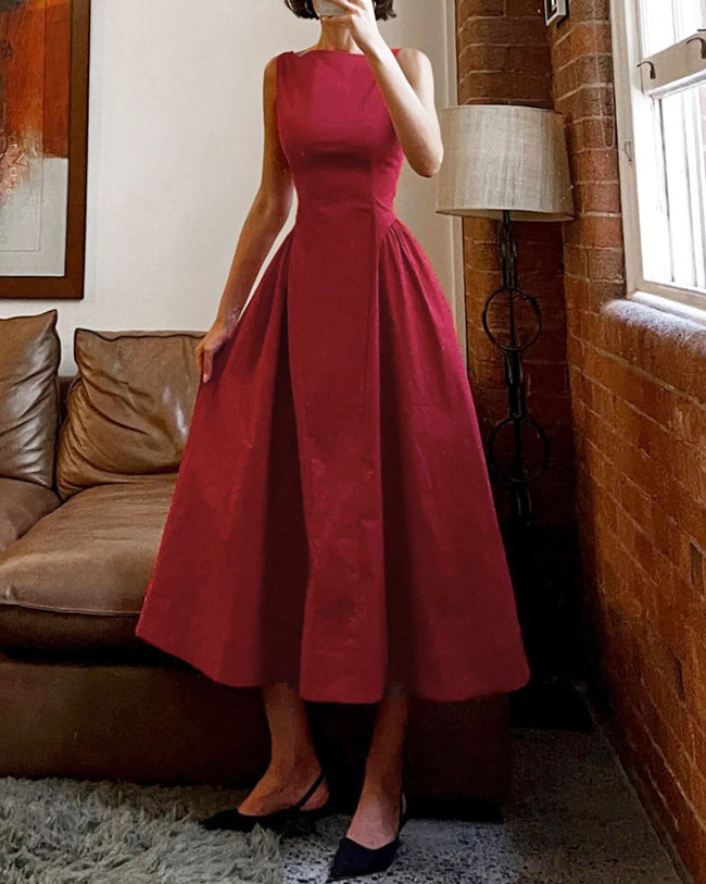 Women's Woven Polyester Midi Dress Red Dresses - RIHOAS