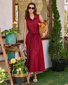 Women's Woven Polyester Midi Dress Red Dresses - RIHOAS