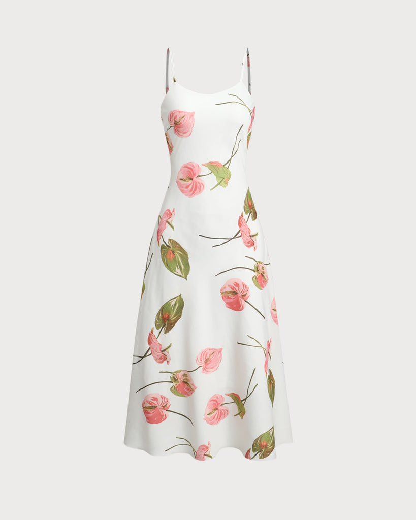 Women's Woven Polyester Midi Dress White Dresses - RIHOAS
