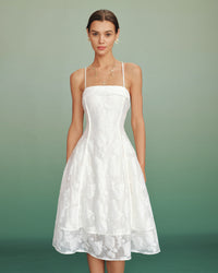 Women's Woven Polyester Midi Dress White Dresses - RIHOAS