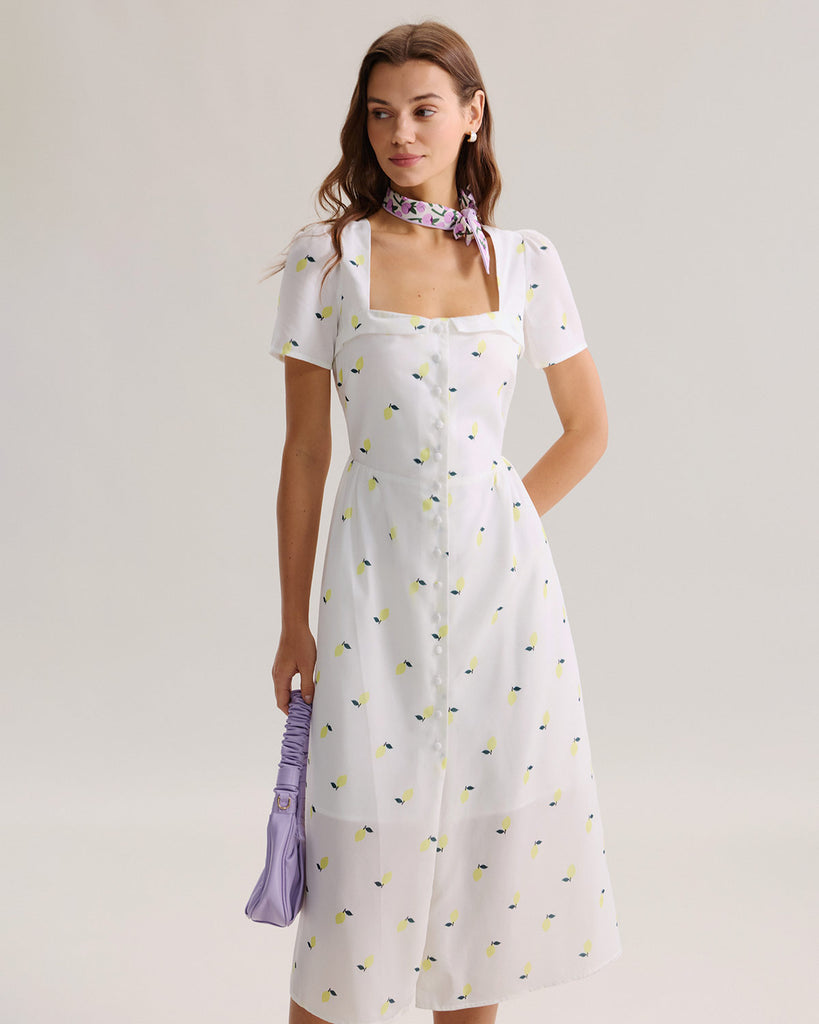 Women's Woven Polyester Midi Dress White Dresses - RIHOAS