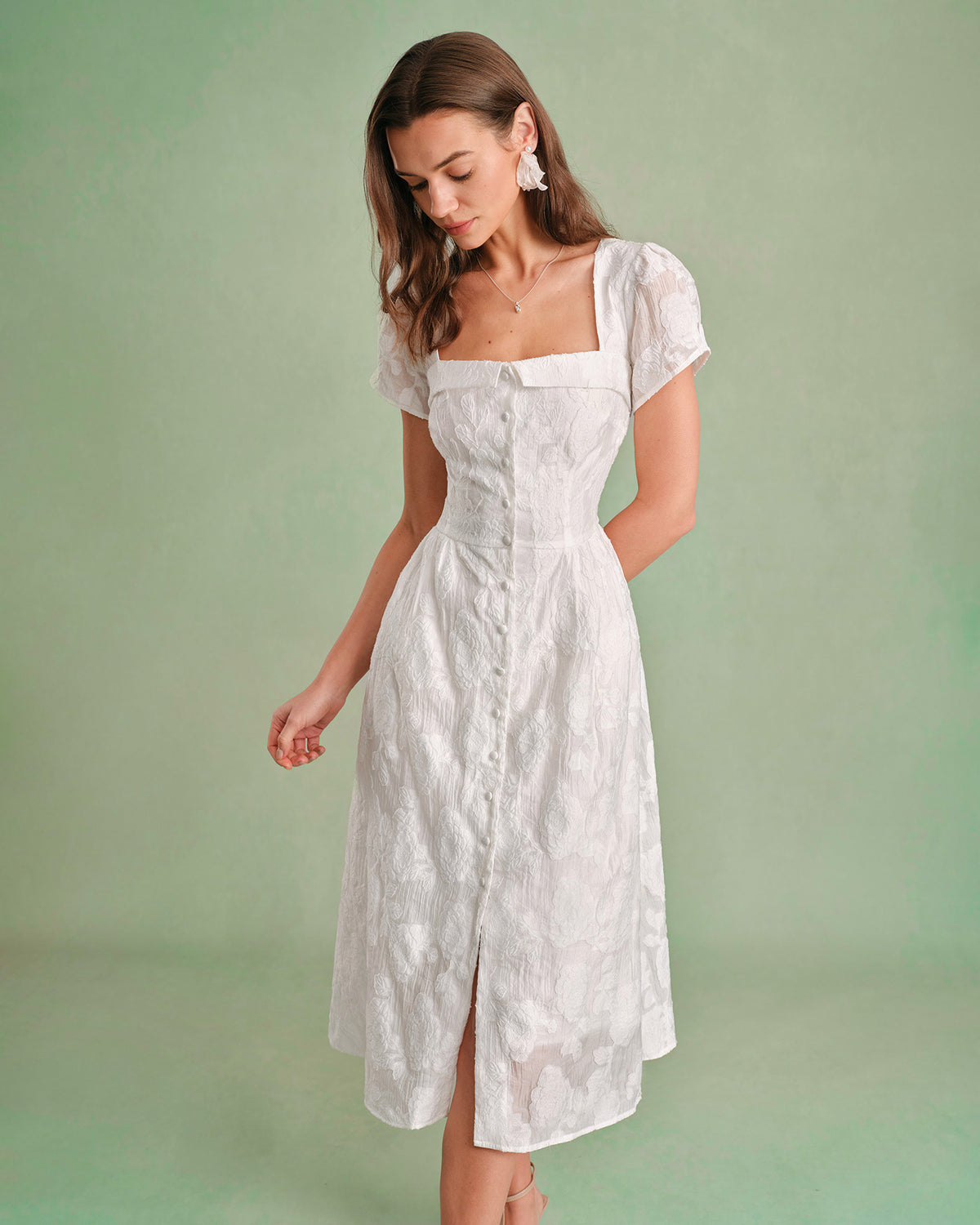 White Square Neck X Cross Midi Dress & Reviews - White