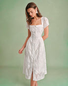 Women's Woven Polyester Midi Dress White Dresses - RIHOAS