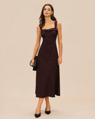 Women's Woven Polyester Midi Dress Wine Red Dresses - RIHOAS