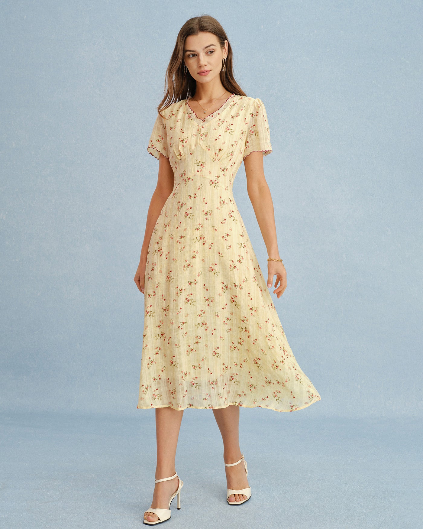 Yellow V Neck Floral Tunic Midi Dress & Reviews - Yellow - Dresses | RIHOAS Yellow V Neck Floral Tunic Midi Dress & Reviews - Yellow - Dresses | RIHOAS