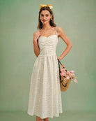 Women's Woven Polyester Midi Dress Yellow Dresses - RIHOAS