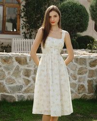 Women's Woven Polyester Midi Dress Yellow Dresses - RIHOAS