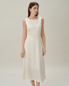 Women's Woven Polyester Midi Dresses Apricot Dresses - RIHOAS