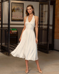 Women's Woven Polyester Midi Dresses Apricot Dresses - RIHOAS