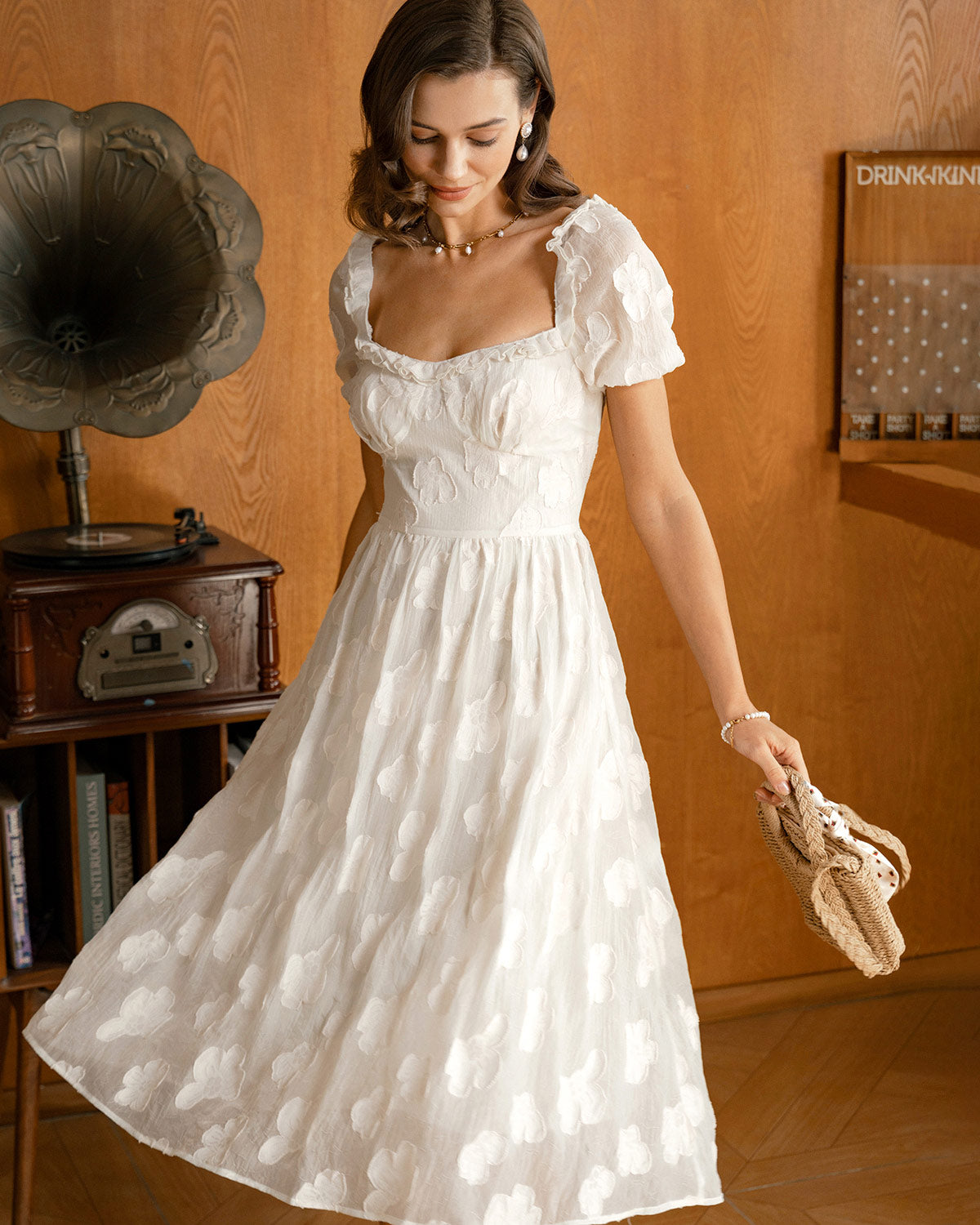 Women's Woven Polyester Midi Dresses Beige Dresses - RIHOAS