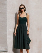 Women's Woven Polyester Midi Dresses Black Dresses - RIHOAS