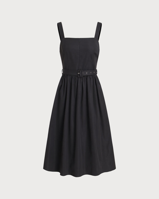 Women's Woven Polyester Midi Dresses Black Dresses - RIHOAS