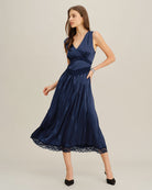 Women's Woven Polyester Midi Dresses Blue Dresses - RIHOAS