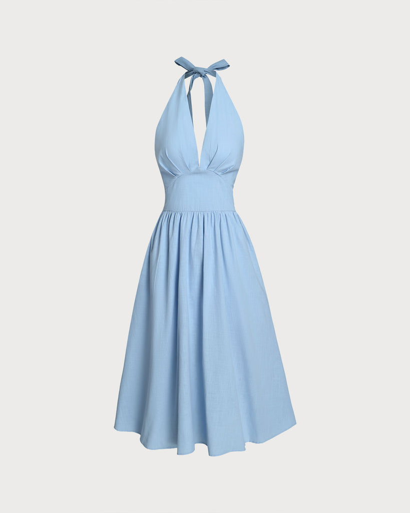 Women's Woven Polyester Midi Dresses Blue Dresses - RIHOAS