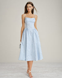 Women's Woven Polyester Midi Dresses Blue Dresses - RIHOAS