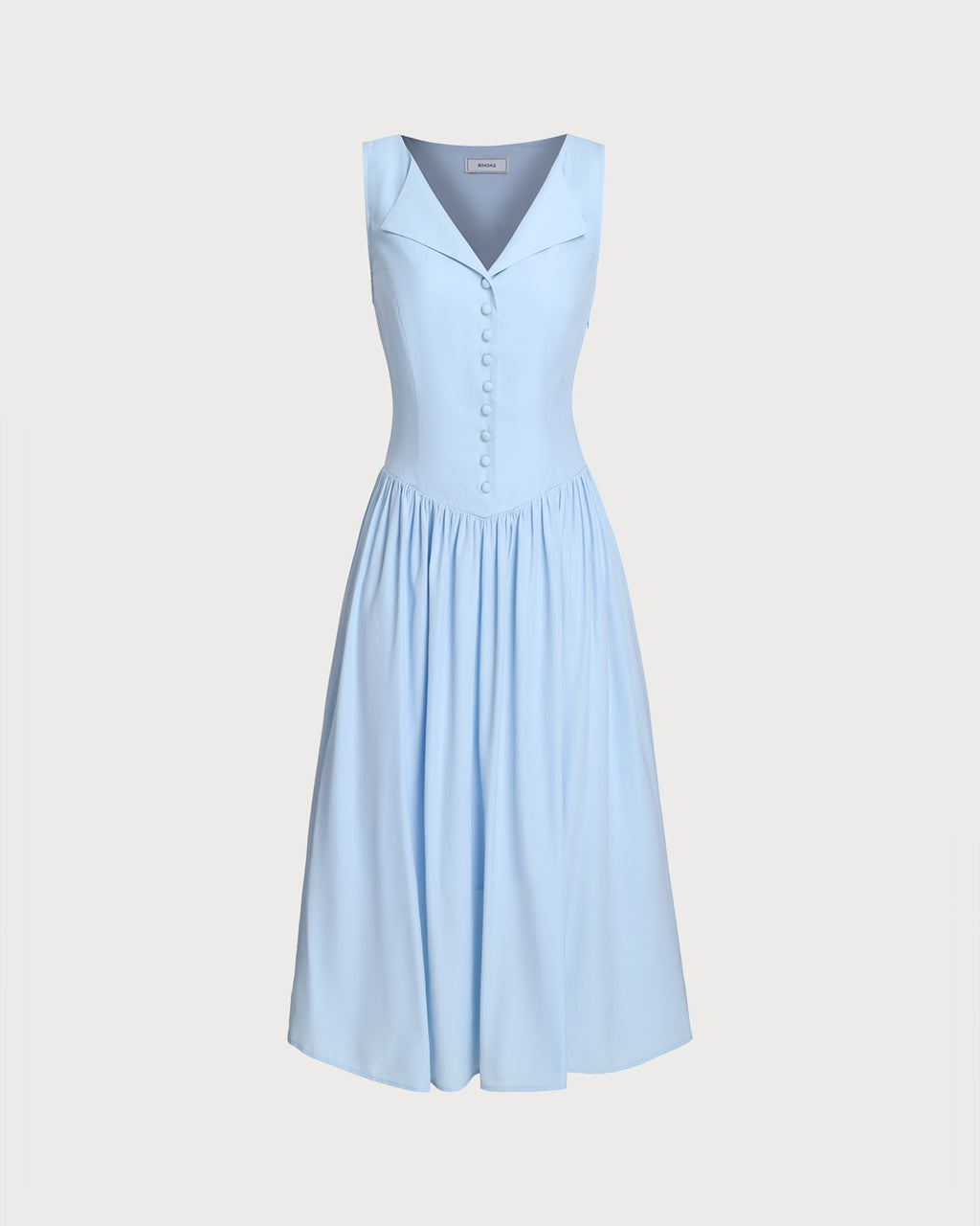 Women's Woven Polyester Midi Dresses Blue Dresses - RIHOAS