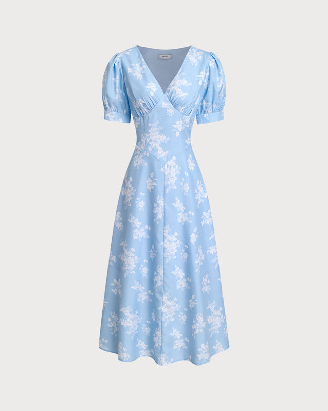 Women's Woven Polyester Midi Dresses Blue Dresses - RIHOAS