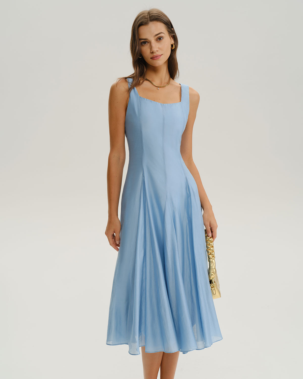 Women's Woven Polyester Midi Dresses Blue Dresses - RIHOAS