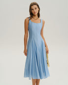 Women's Woven Polyester Midi Dresses Blue Dresses - RIHOAS