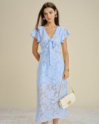 Women's Woven Polyester Midi Dresses Blue Dresses - RIHOAS