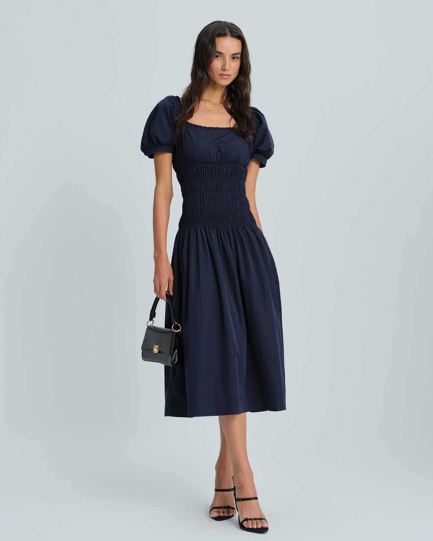Women's Woven Polyester Midi Dresses Blue Dresses - RIHOAS