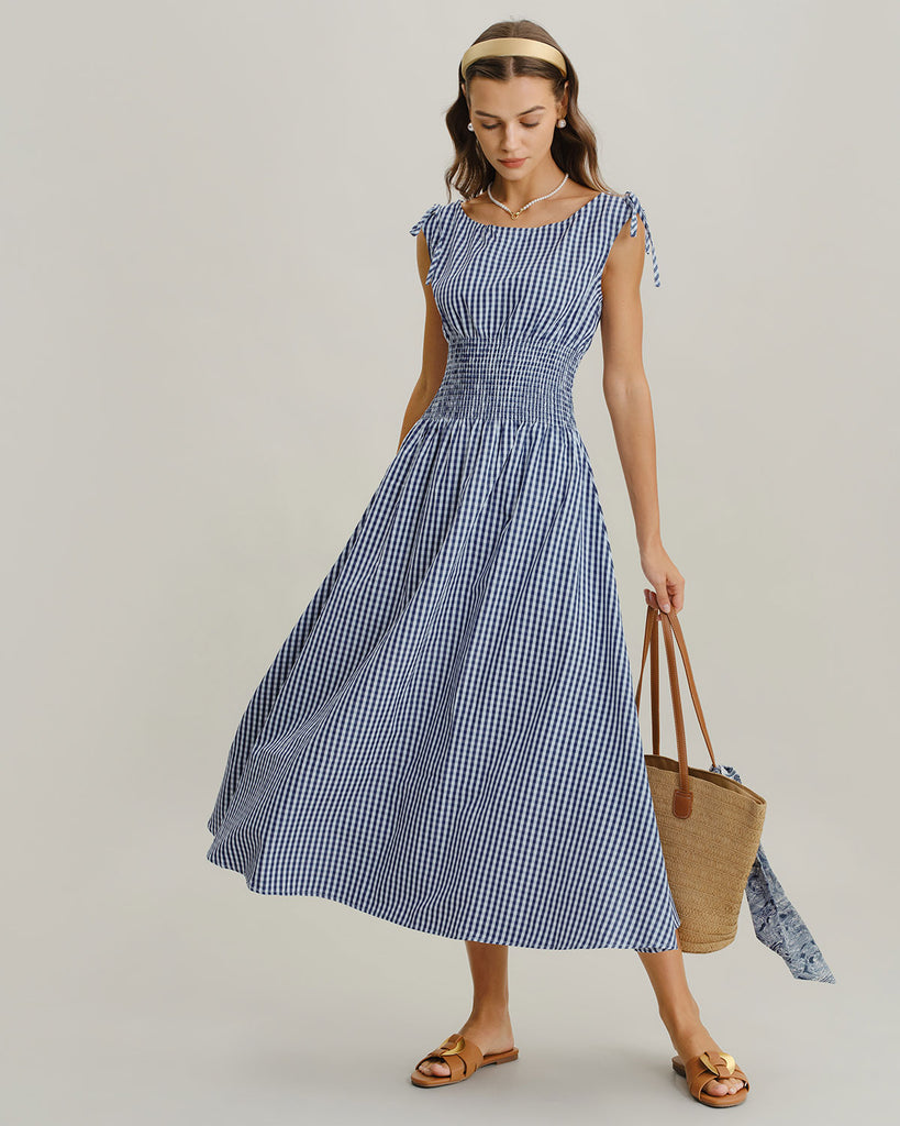 Women's Woven Polyester Midi Dresses Blue Dresses - RIHOAS