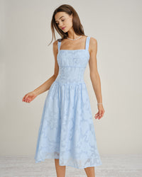 Women's Woven Polyester Midi Dresses Blue Dresses - RIHOAS