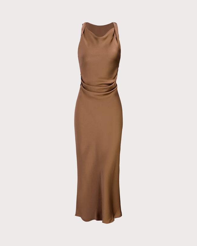 Women's Woven Polyester Midi Dresses Coffee Dresses - RIHOAS