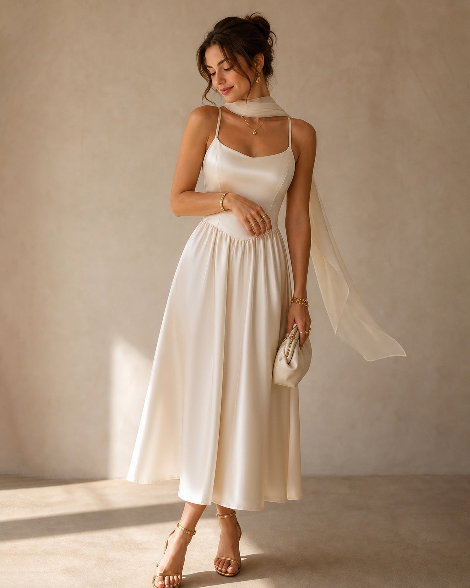 Women's Woven Polyester Midi Dresses - RIHOAS