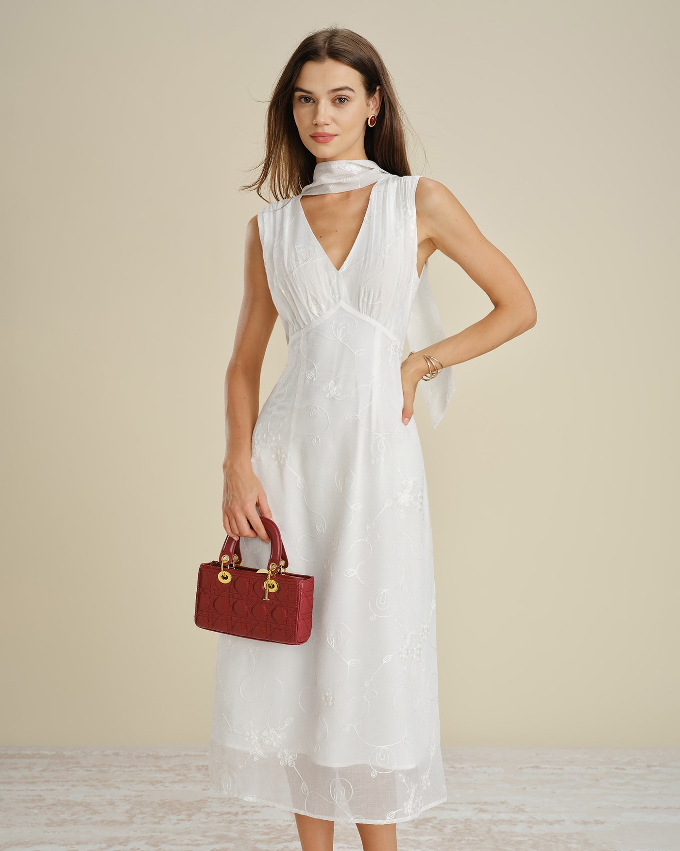 White V Neck Floral Embroidery Midi Dress & Reviews - White - Dresses White V Neck Floral Embroidery Midi Dress & Reviews - White - Dresses