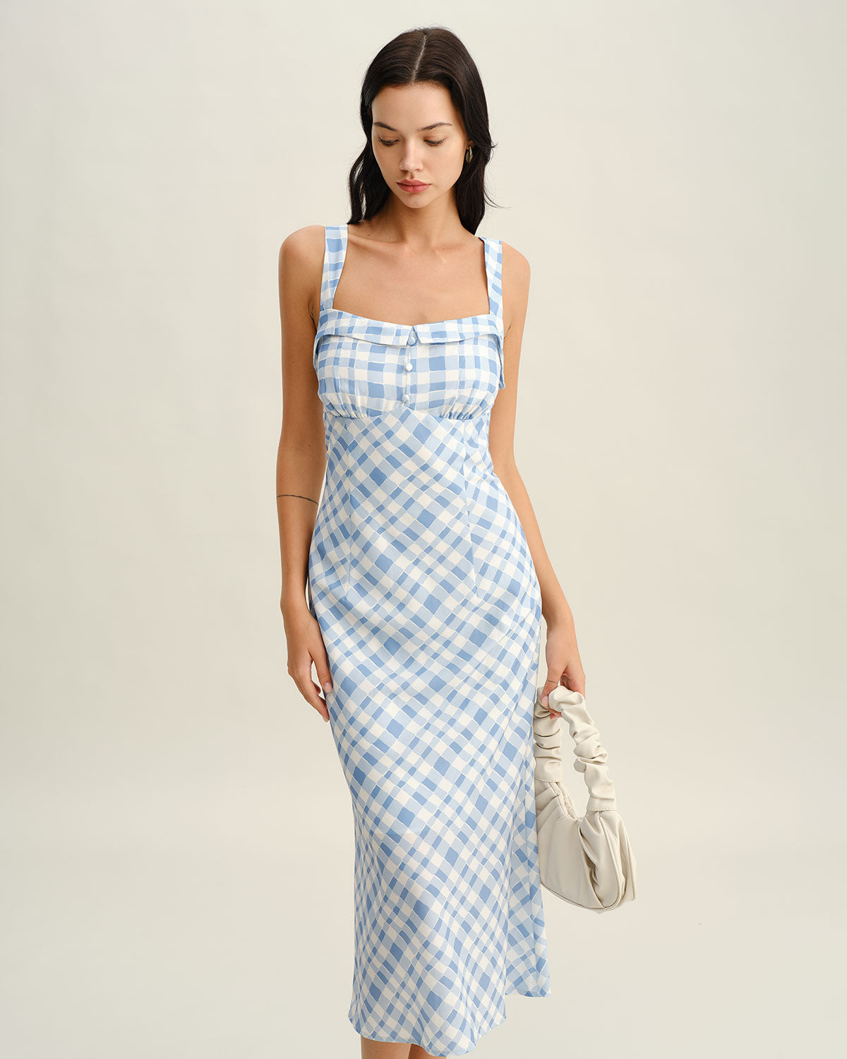 Rihoas Plaid Square Neck Slip Midi Dress Women's, Blue / XL Rihoas Plaid Square Neck Slip Midi Dress Women's, Blue / XL