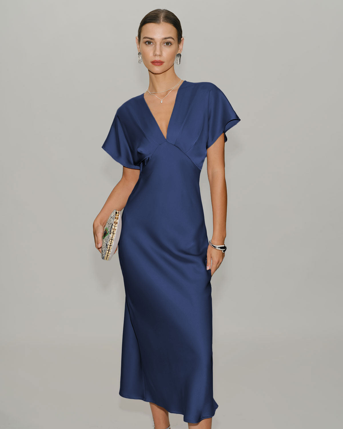 Navy Satin Cowl Sleeve Midi Dress & Reviews - Navy - Dresses | RIHOAS Navy Satin Cowl Sleeve Midi Dress & Reviews - Navy - Dresses | RIHOAS
