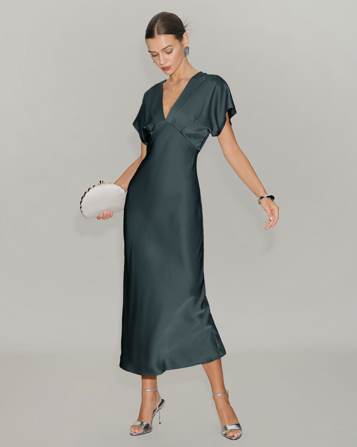 Grey Green Satin Cowl Sleeve Midi Dress & Reviews - Grey Green - Dresses | RIHOAS Grey Green Satin Cowl Sleeve Midi Dress & Reviews - Grey Green - Dresses | RIHOAS