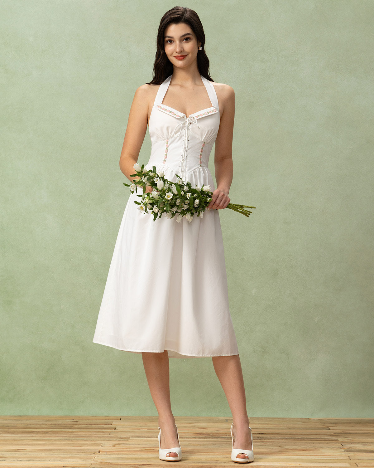 White Embroidery A-Line Halter Midi Dress & Reviews - White - Dresses | RIHOAS White Embroidery A-Line Halter Midi Dress & Reviews - White - Dresses | RIHOAS