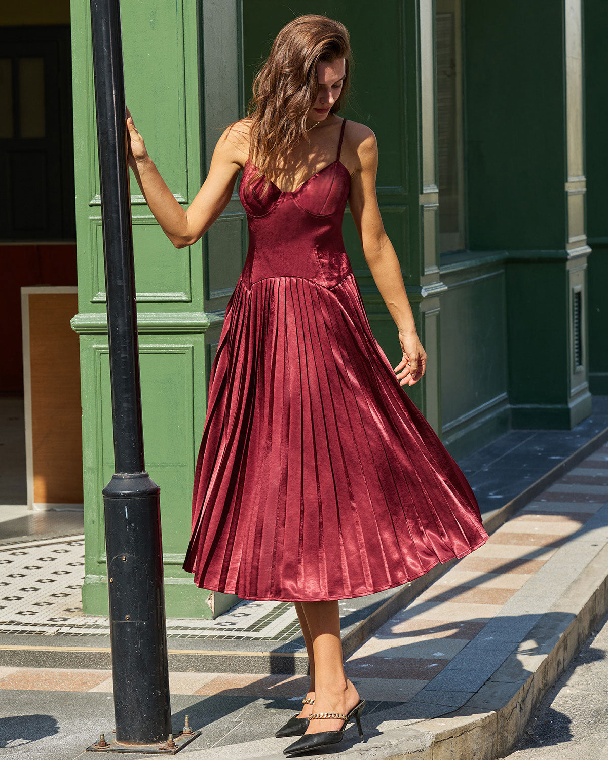 Wine Red Ruched A-Line Slip Midi Dress & Reviews - Wine Red - Dresses | RIHOAS Wine Red Ruched A-Line Slip Midi Dress & Reviews - Wine Red - Dresses | RIHOAS