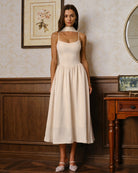 Apricot Flowy Slip Chiffon Midi Dress - RIHOAS - 03