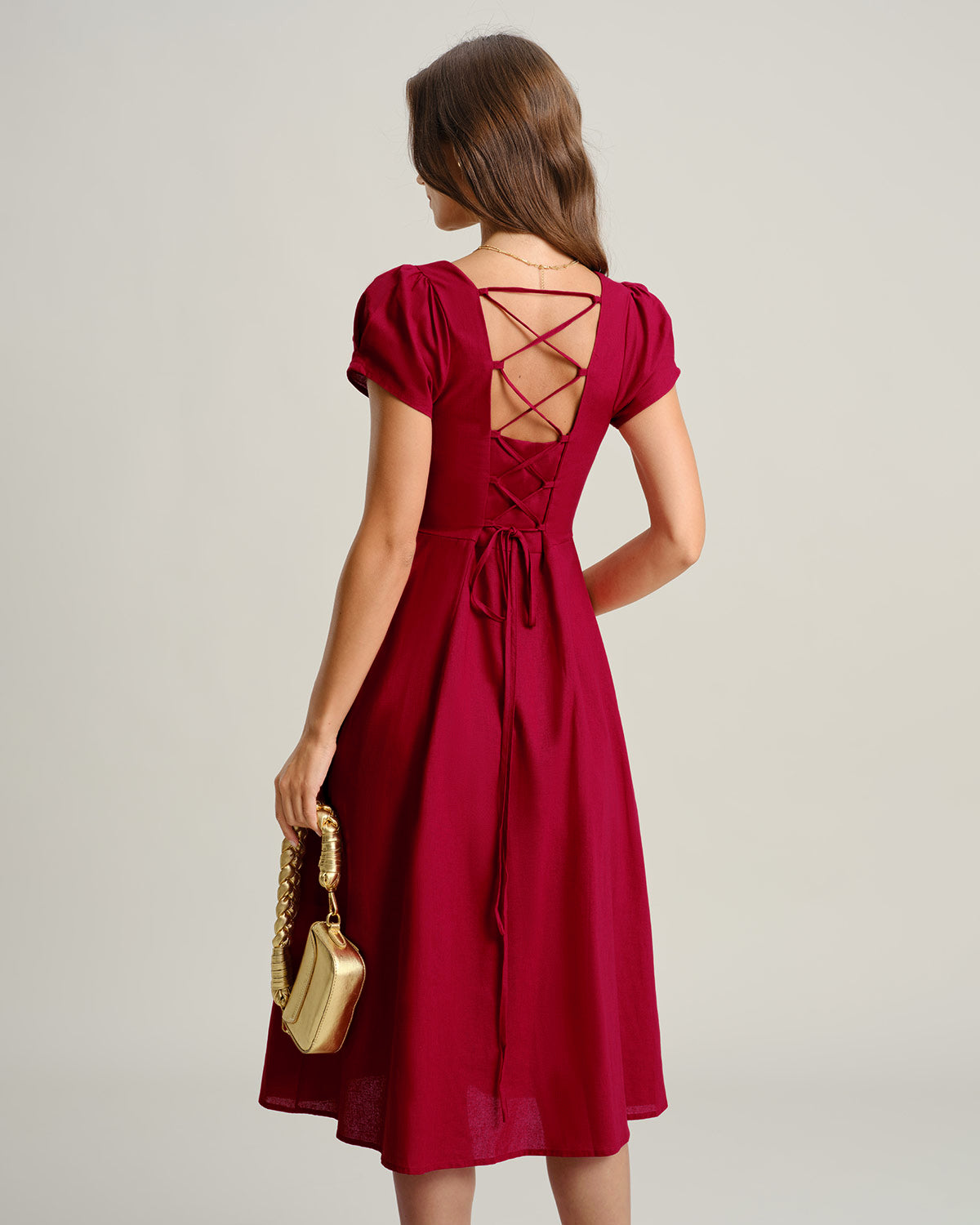 Wine Red Square Neck A-Line Midi Dress & Reviews - Wine Red