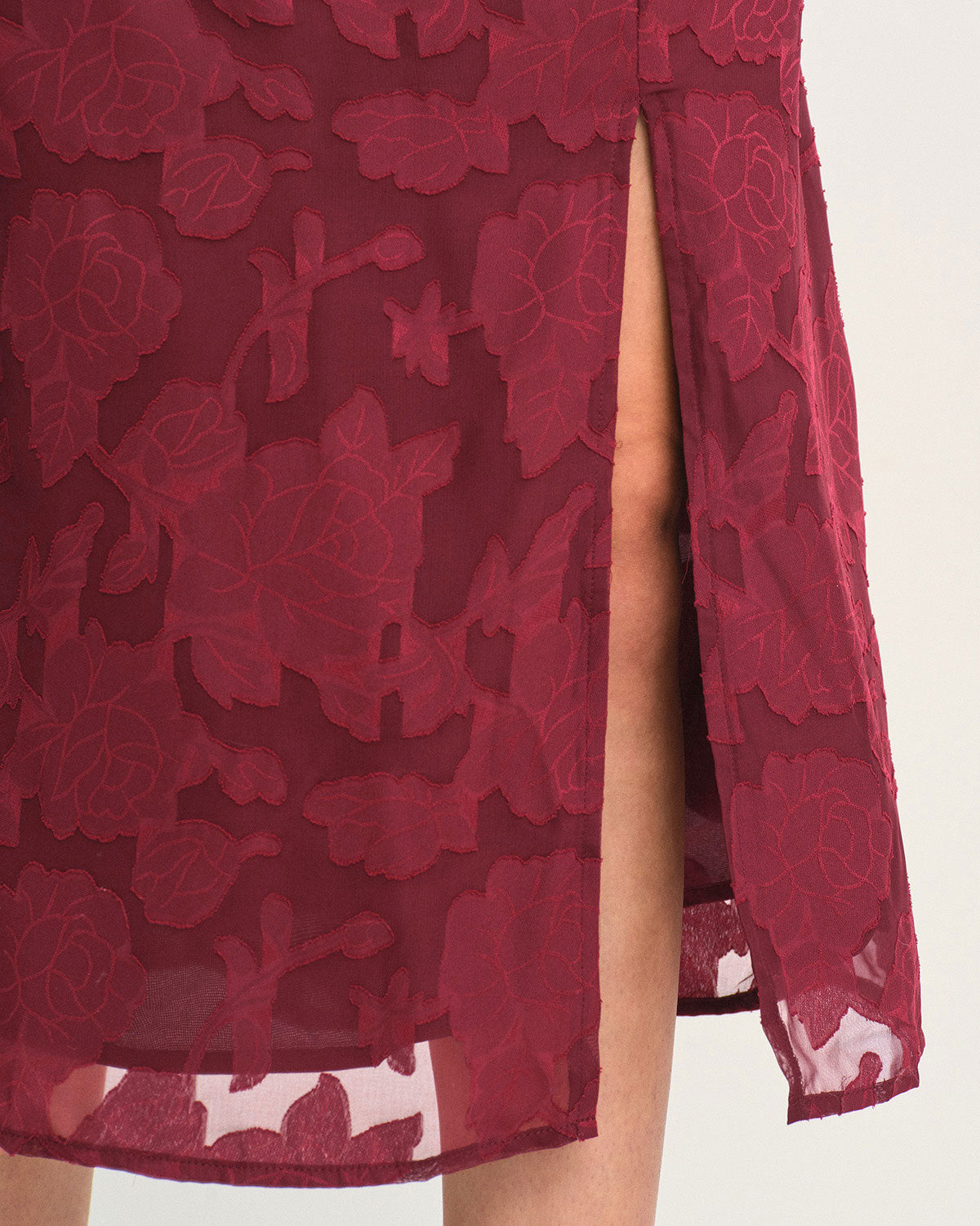 Wine Red Jacquard Slit Midi Dress & Reviews - Wine Red - Dresses | RIHOAS