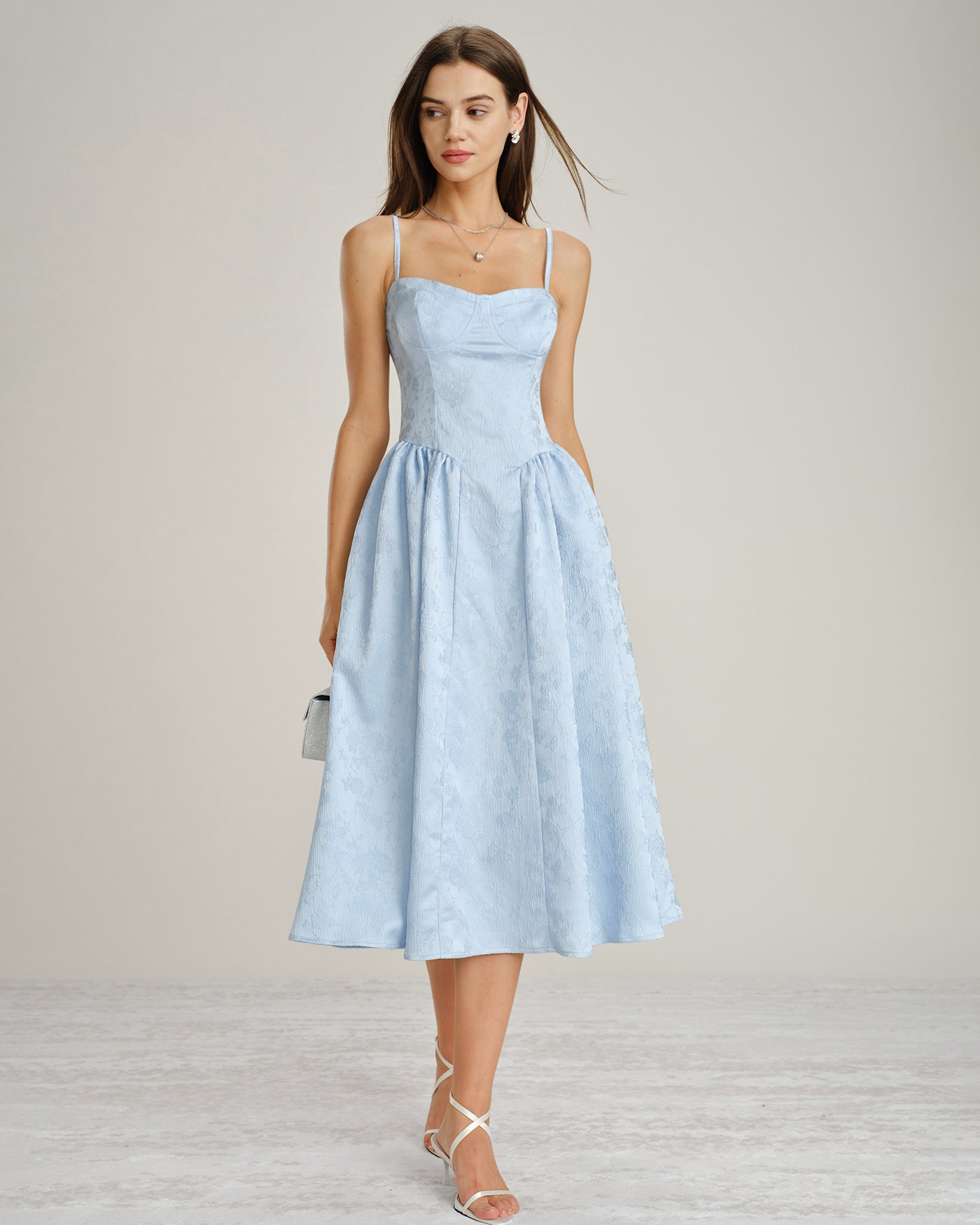 Blue Jacquard Pockets Slip Midi Dress & Reviews - Blue - Dresses