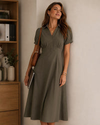 Women's Woven Polyester Midi Dresses - RIHOAS