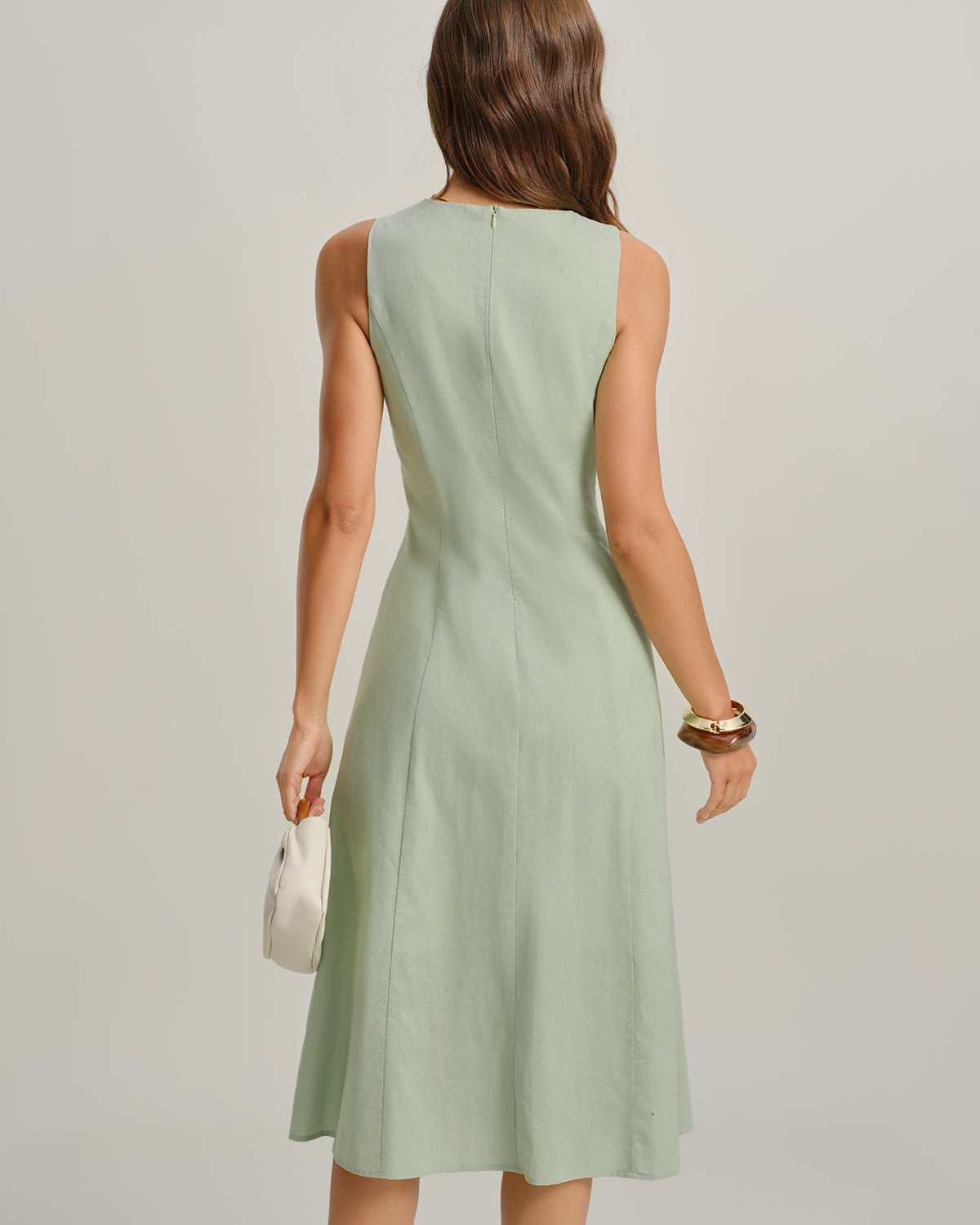 Green Round Neck Sleeveless Midi Dress & Reviews - Green - Dresses | RIHOAS Green Round Neck Sleeveless Midi Dress & Reviews - Green - Dresses | RIHOAS