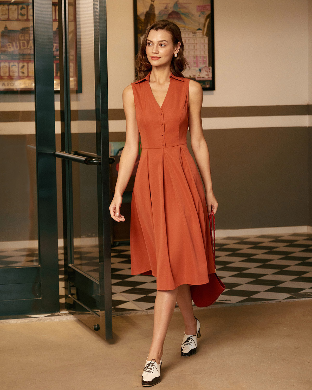 Red Button Sleeveless Midi Dress Red Button Sleeveless Midi Dress