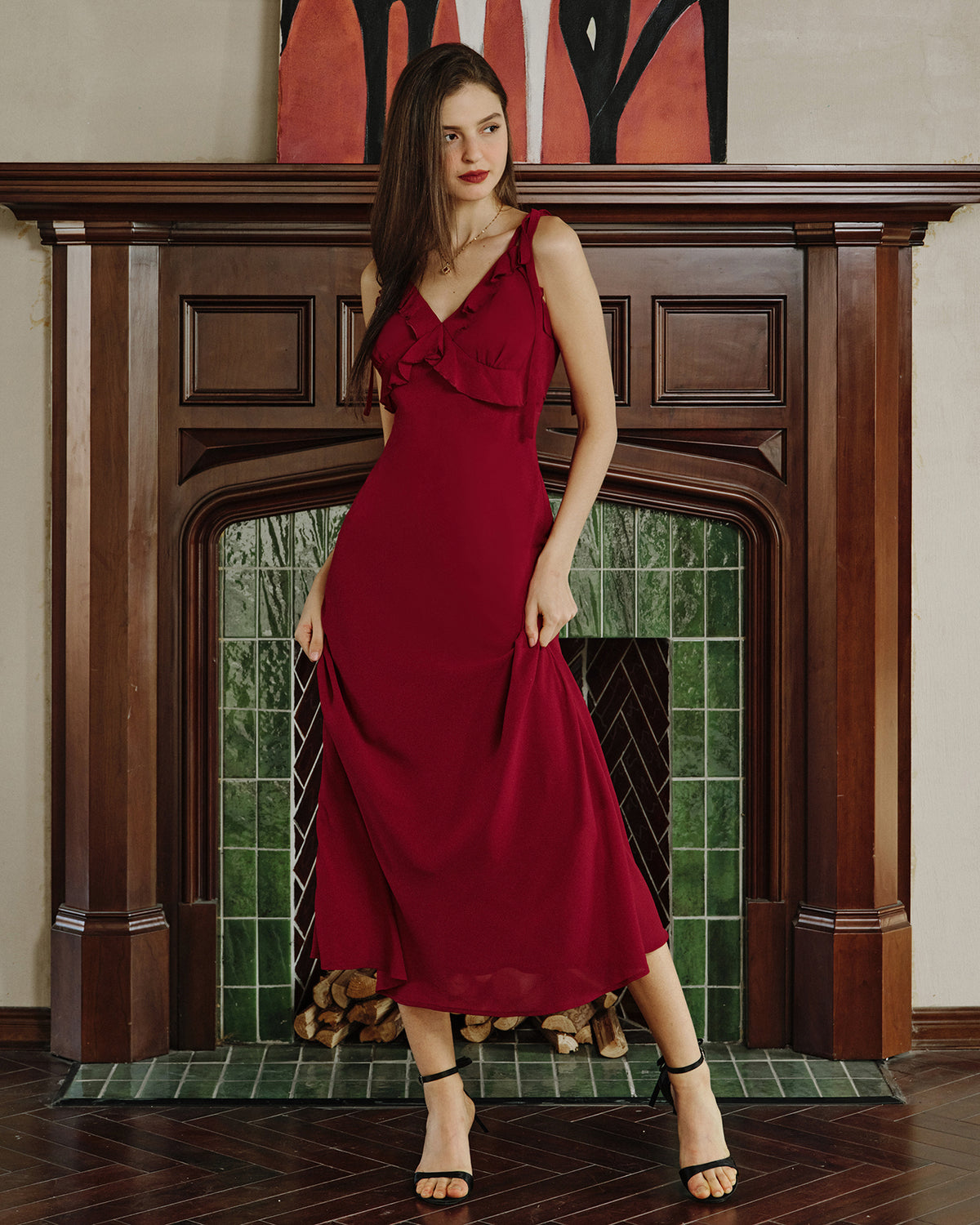 Women's Woven Polyester Midi Dresses Dresses - RIHOAS